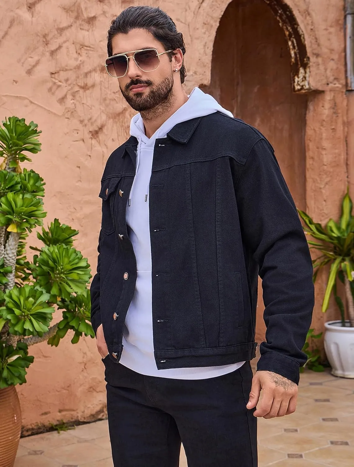 LONGBIDA Men's Jean Jacket Ripped Distressed Denim Trucker Coat with Holes