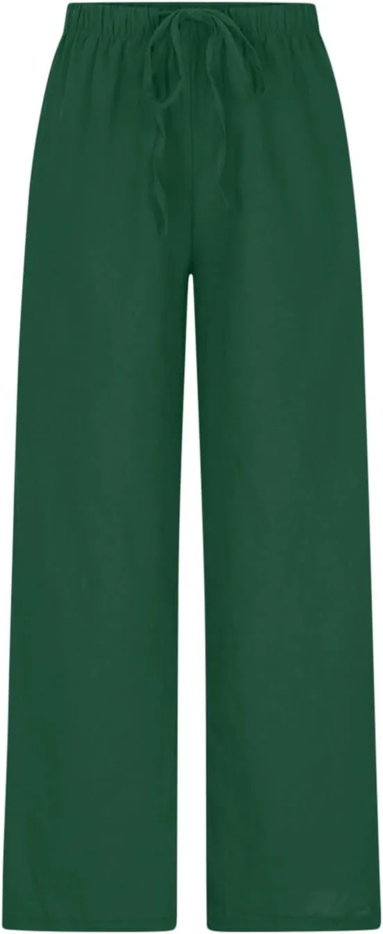Loose Linen Pants for Women 2025 Summer Trendy Drawstring Waist Pants Beach Vacation Trousers with Pockets