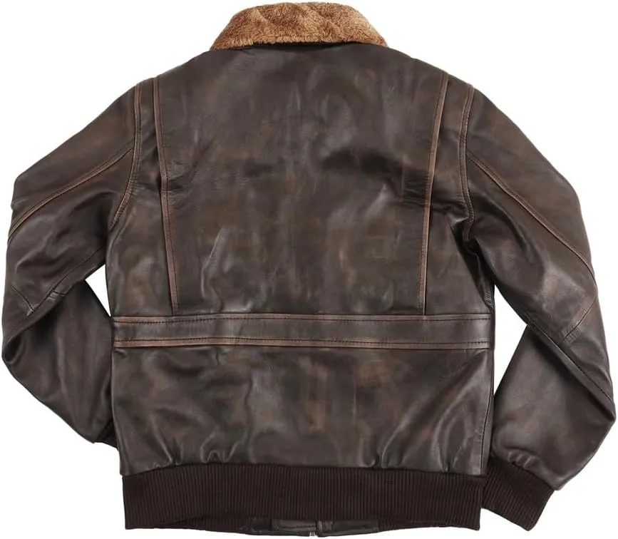 LP-FACON Men's A2 Jacket Flight Pilot Aviator USAAF Air Force Distressed Brown Bomber Leather Outerwear