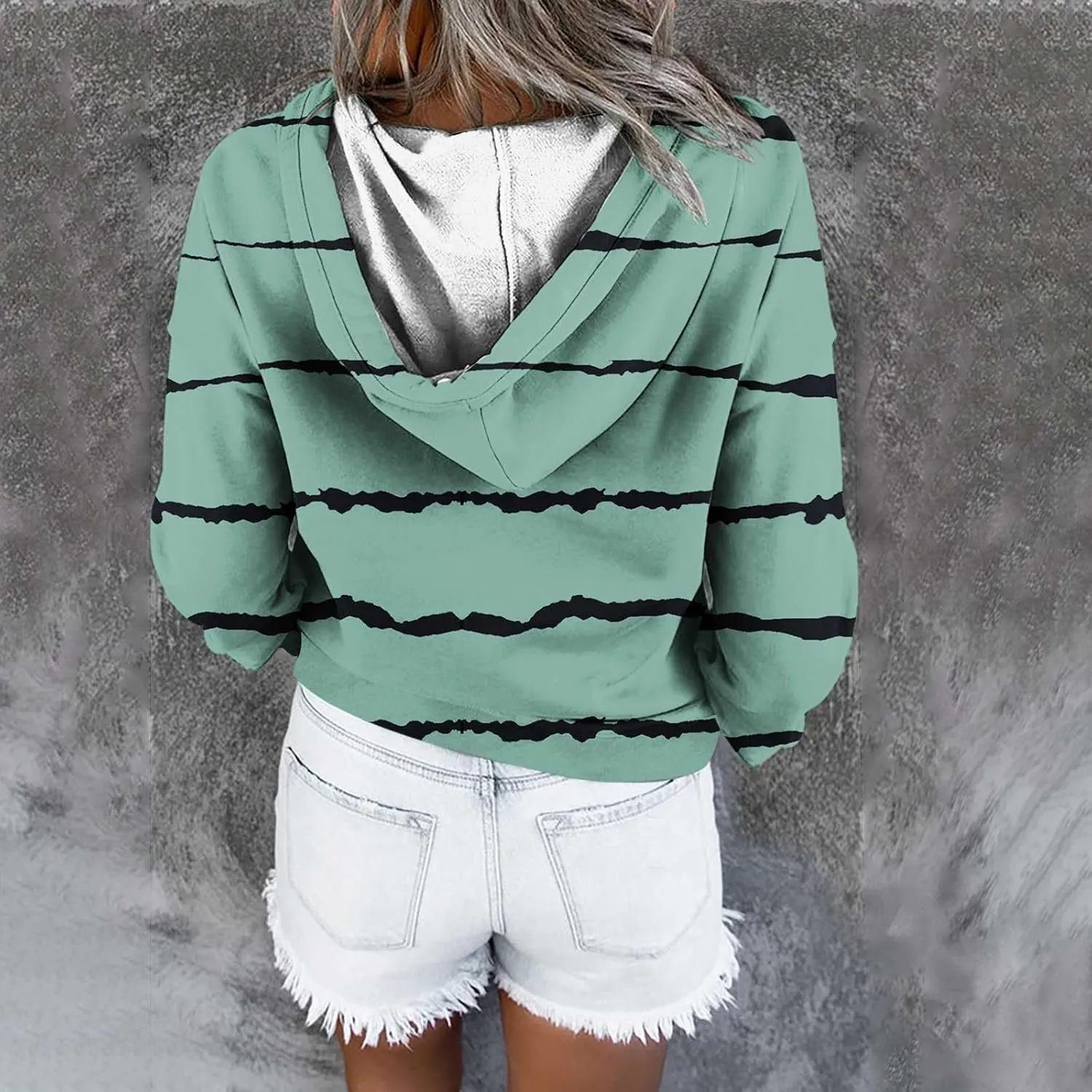 LRMQS Womens Hoodies Pullover Trendy Button Drawstring Hooded Striped Sweatshirt Loose Fit Fall Fashion 2024 Casual Pullover