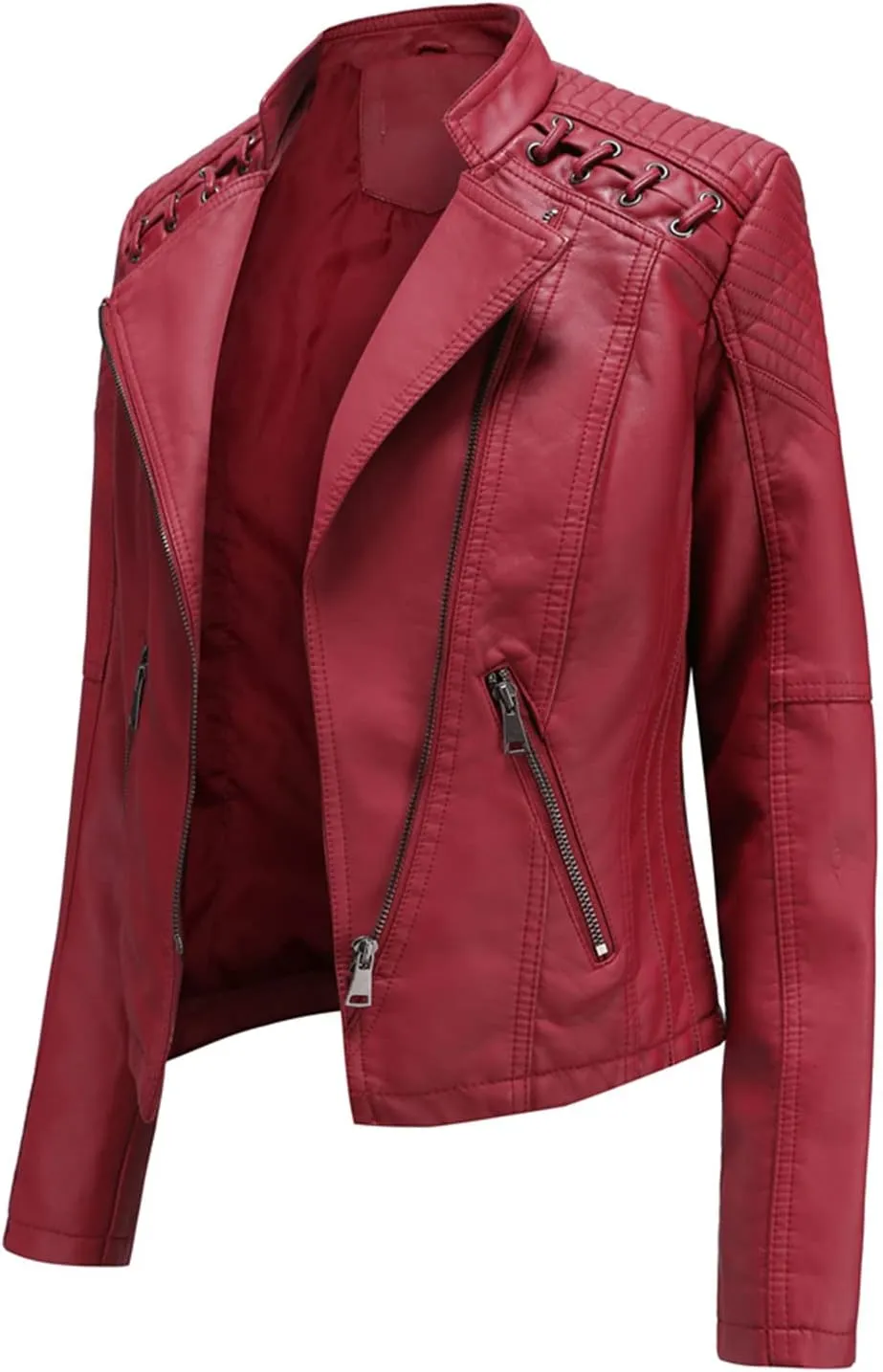 Lu's Chic Women's Motorcycle Jacket Fashion Dressy Vegan Leather Biker Coat Light Slim Fit Crop Blazer Moto Jacket