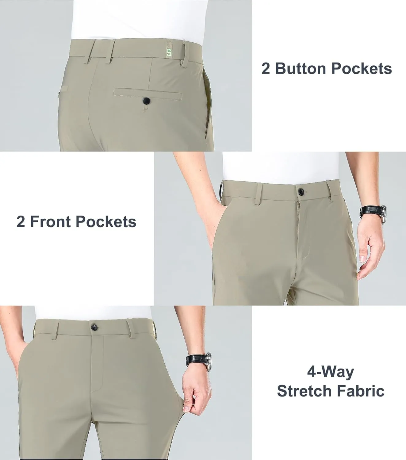 LUSHENUNI Men's Golf Pants Slim High Stretch, Ice Silk Dress Pants with Expandable-Waist Pants