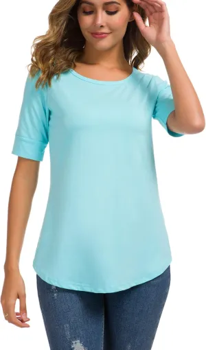 LUSMAY Womens Cotton Tops Summer Casual Fitted T Shirt Half Sleeve Tunic Comfy Tee