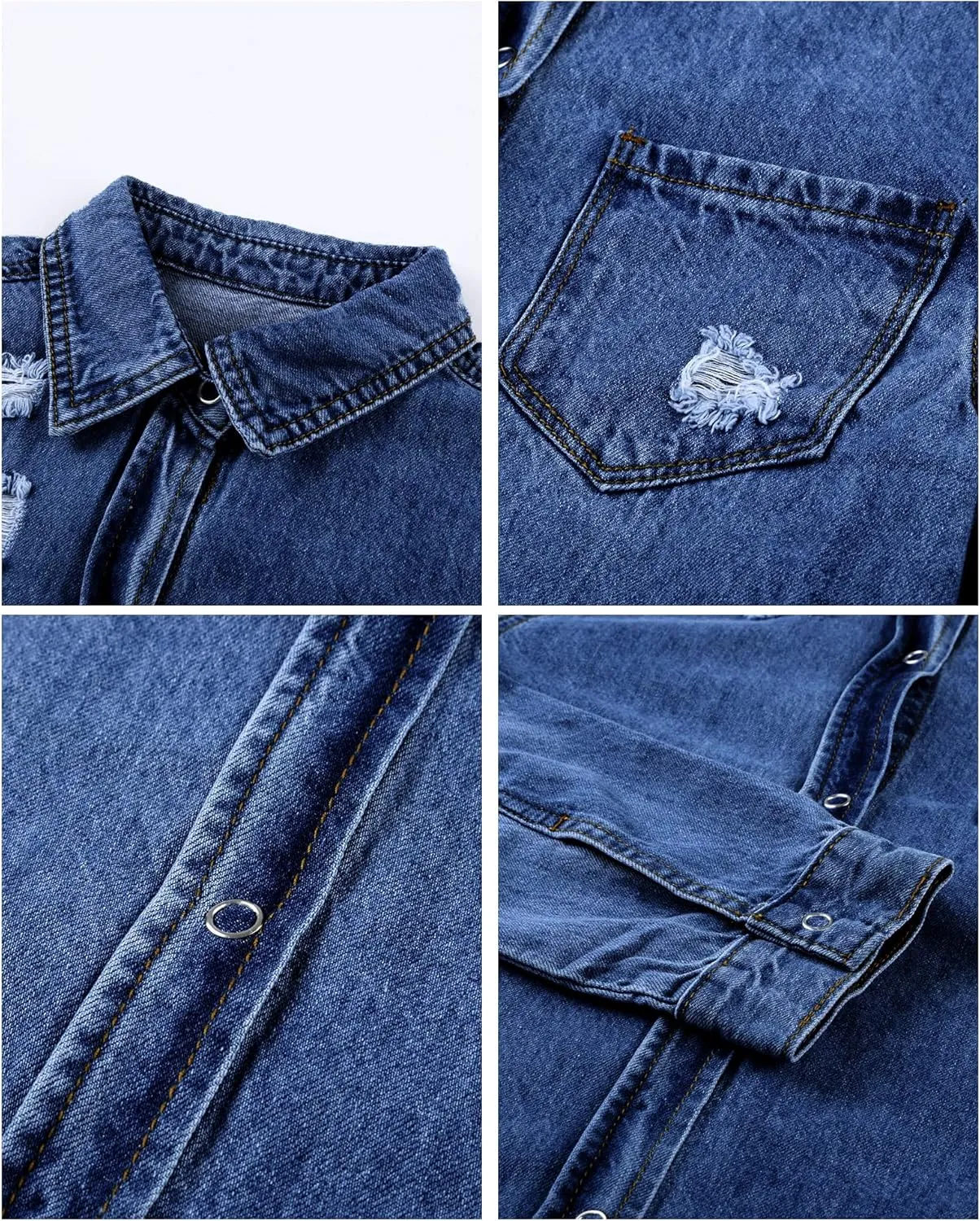 luvamia Womens Denim Jacket Distressed Button Down Jean Shirt For Women Ripped Shacket Coat