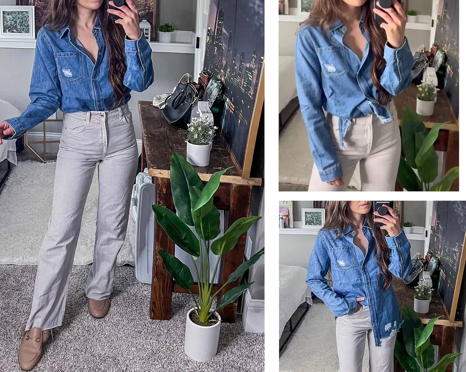 luvamia Womens Denim Jacket Distressed Button Down Jean Shirt For Women Ripped Shacket Coat