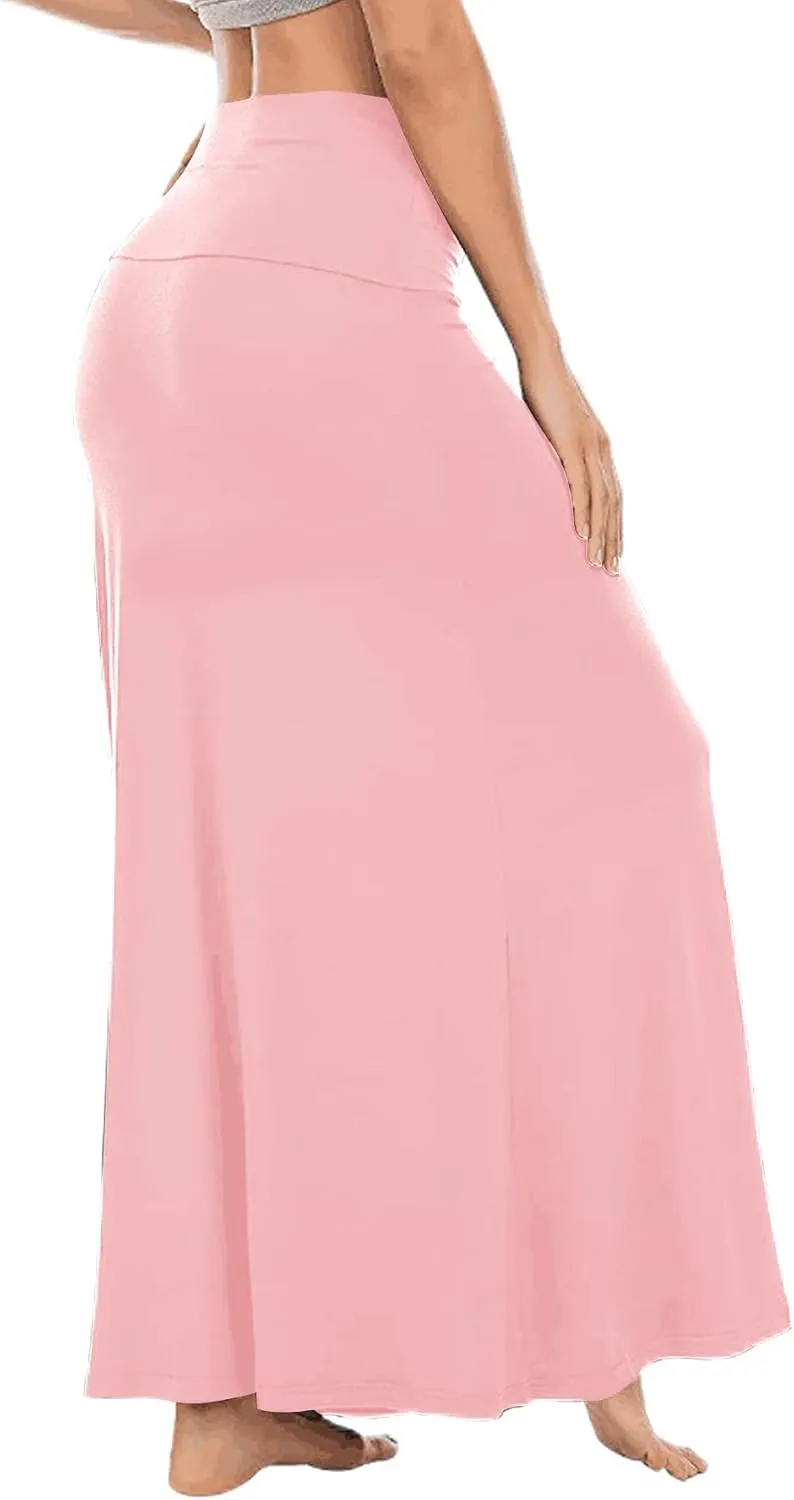 LYANER Women's Casual High Waist Solid Flare Long Maxi Skirt