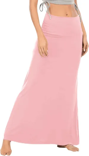 LYANER Women's Casual High Waist Solid Flare Long Maxi Skirt