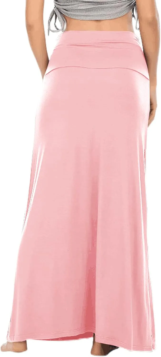 LYANER Women's Casual High Waist Solid Flare Long Maxi Skirt