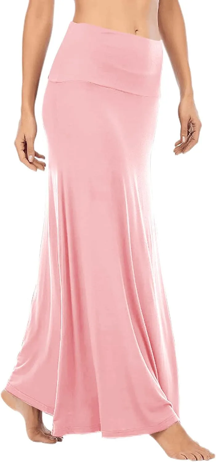 LYANER Women's Casual High Waist Solid Flare Long Maxi Skirt