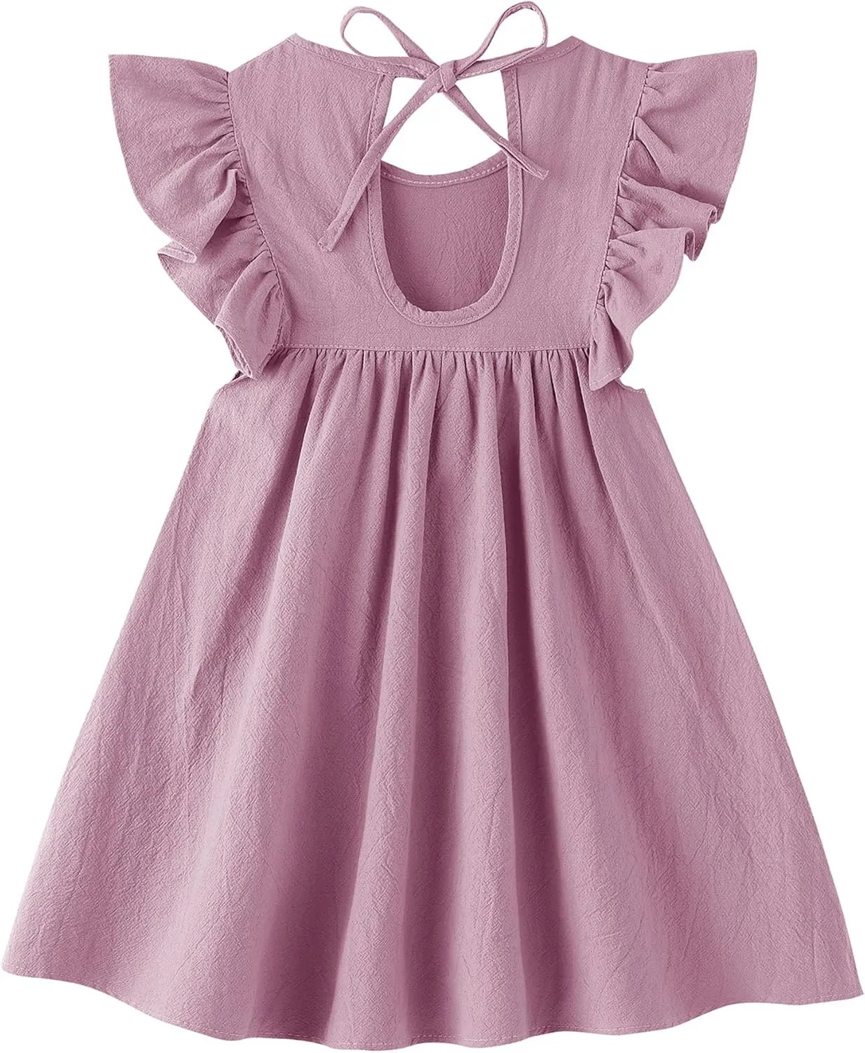 lymanchi Toddler Girl Ruffled Sleeve Dress Cotton Linen Halter Sleeveless Kid Casual Summer Sundress