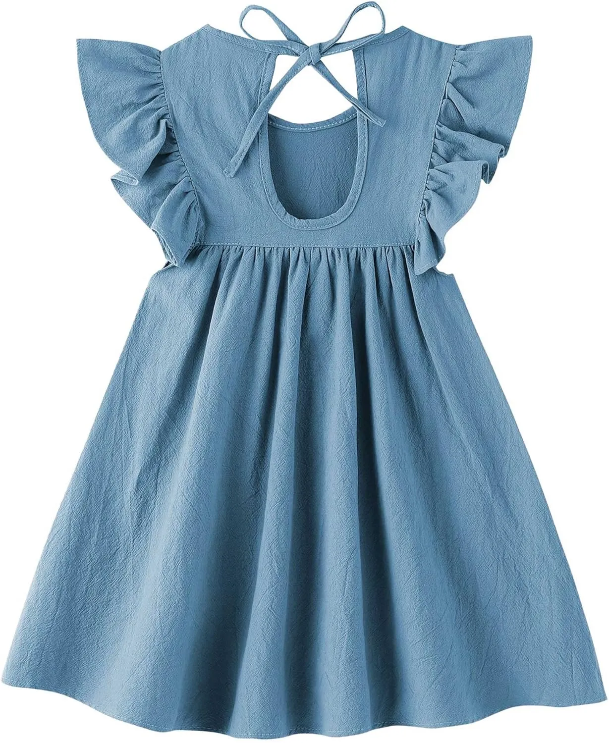 lymanchi Toddler Girl Ruffled Sleeve Dress Cotton Linen Halter Sleeveless Kid Casual Summer Sundress