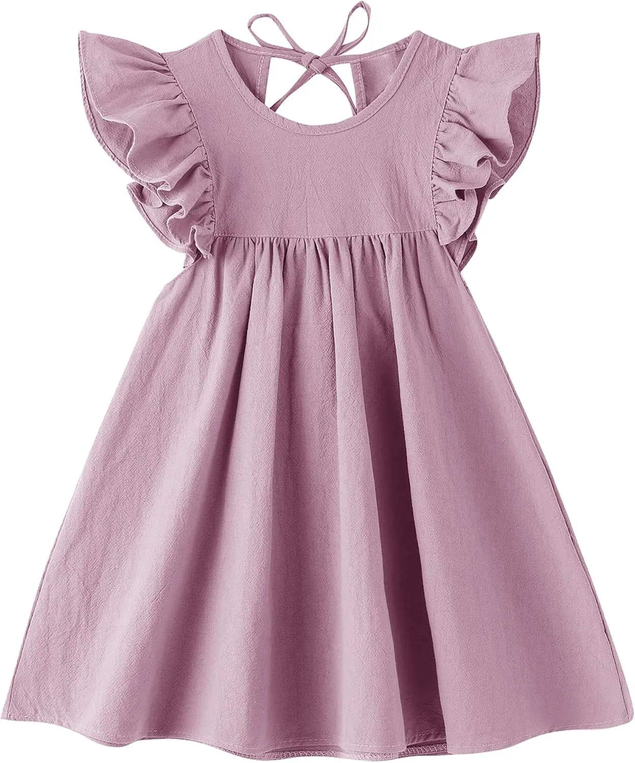 lymanchi Toddler Girl Ruffled Sleeve Dress Cotton Linen Halter Sleeveless Kid Casual Summer Sundress