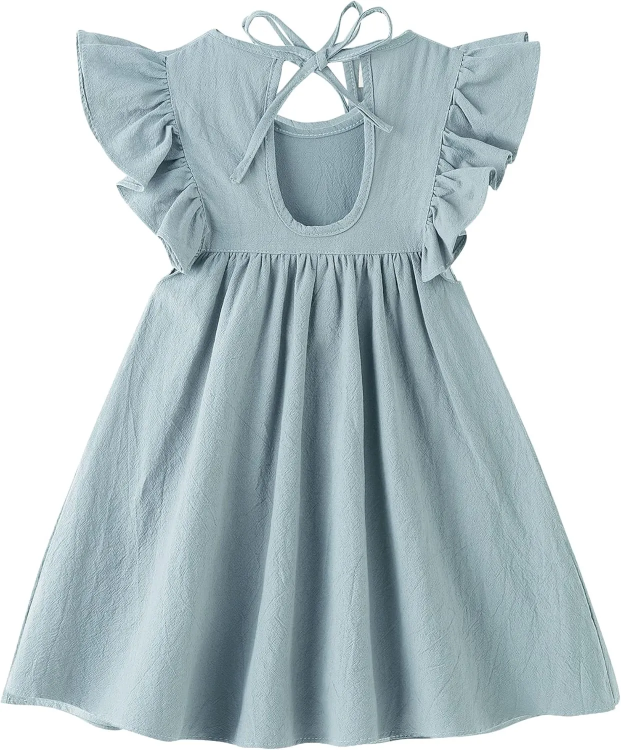 lymanchi Toddler Girl Ruffled Sleeve Dress Cotton Linen Halter Sleeveless Kid Casual Summer Sundress