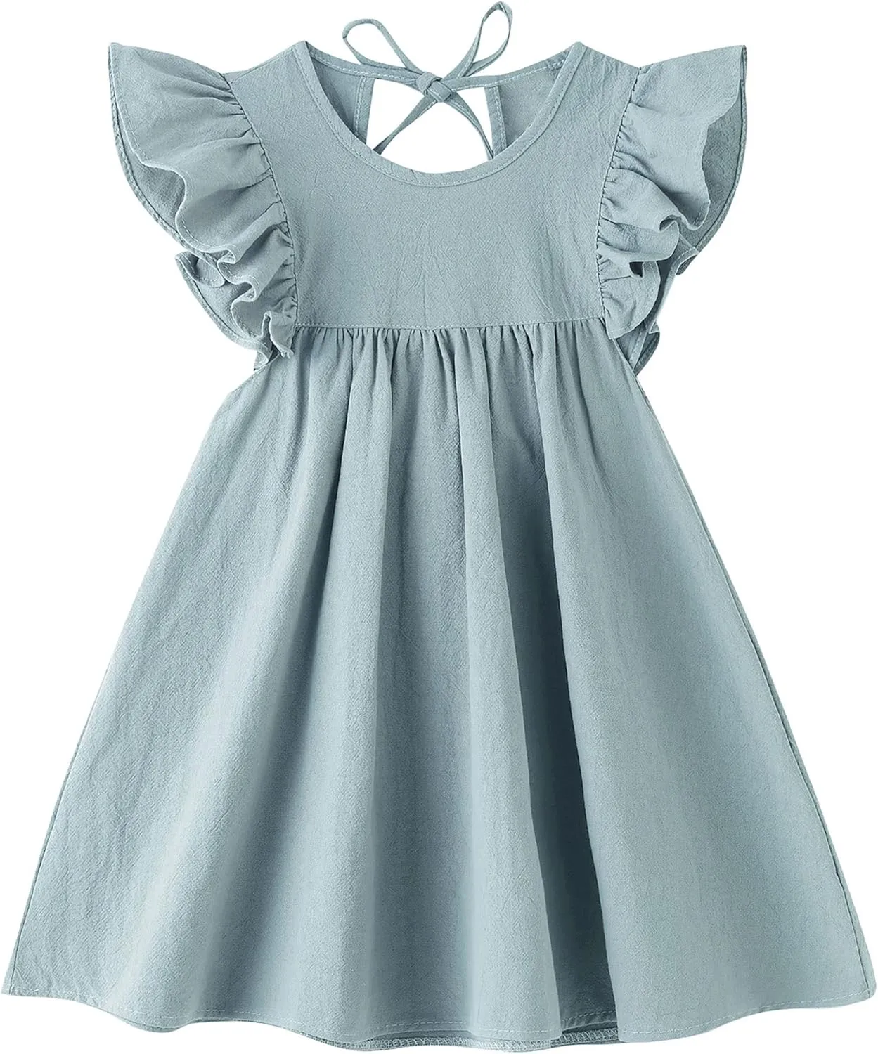 lymanchi Toddler Girl Ruffled Sleeve Dress Cotton Linen Halter Sleeveless Kid Casual Summer Sundress