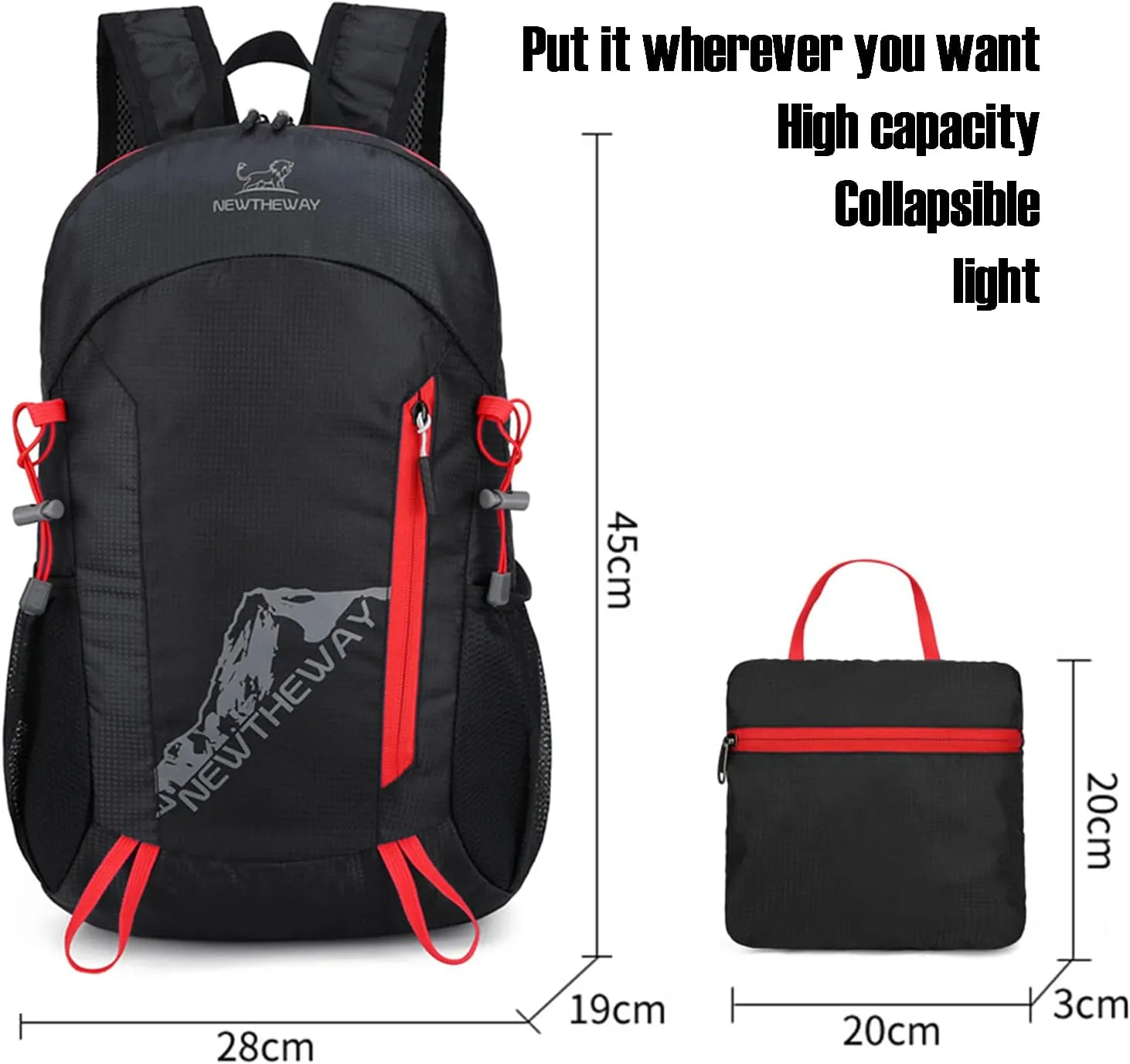 Lywencom Hiking Backpack,20L sports lightweight folding waterproof ultra-light backpack suitable for outdoor camping picnic (black)