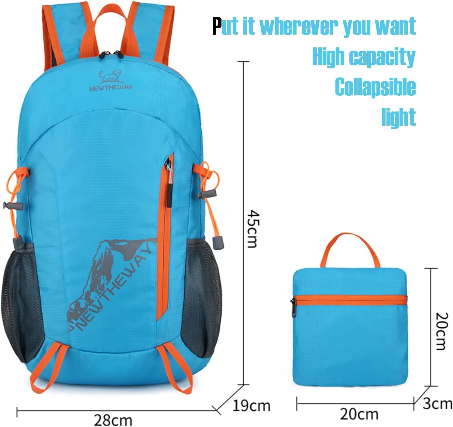 Lywencom Hiking Backpack,20L sports lightweight folding waterproof ultra-light backpack suitable for outdoor camping picnic(blue), LW026