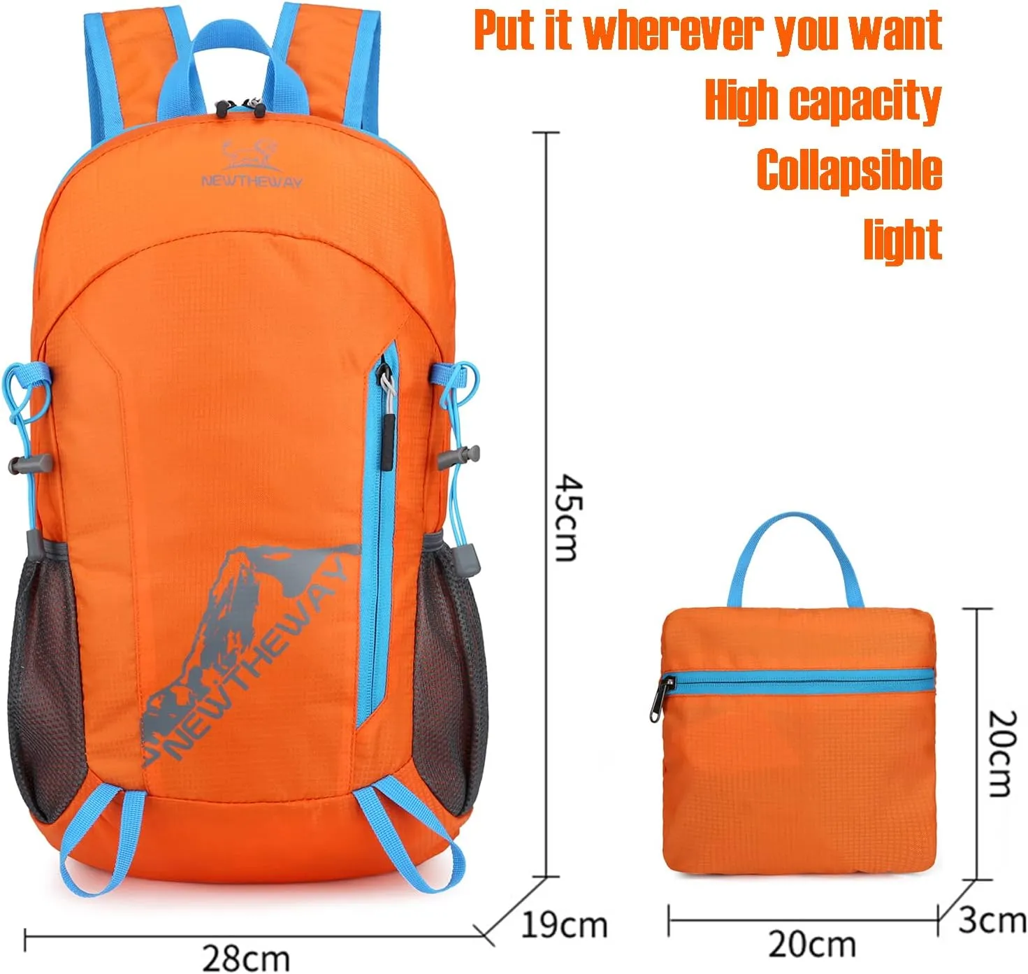 Lywencom Hiking Backpack,20L Sports Lightweight Folding Waterproof Ultra-Light Backpack Suitable for Outdoor Camping Picnic(Orange)