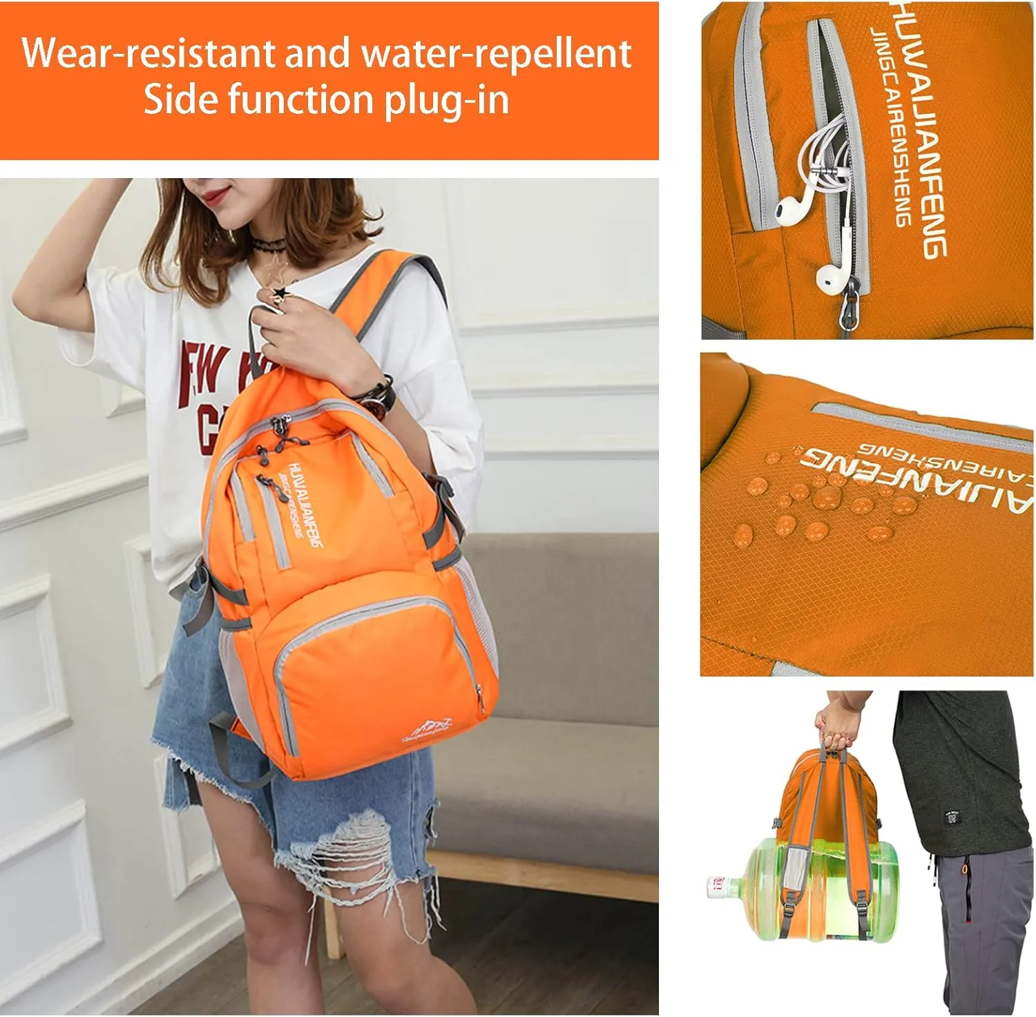Lywencom Hiking Backpack,30l sporty lightweight folding waterproof ultralight backpack for outdoor camping picnic hiking running bag with waterproof rain (Orange)