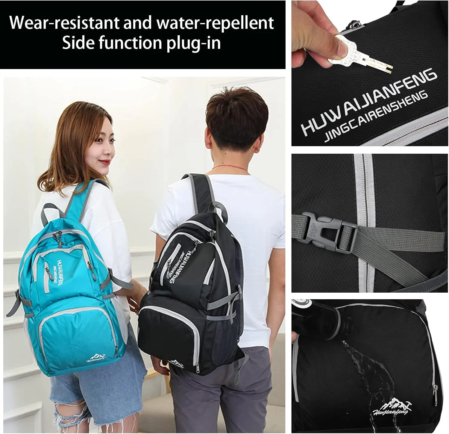 Lywencom Hiking knapsack,30l sporty lightweight folding waterproof ultralight knapsack for outdoor camping picnic hiking with waterproof rain (black)