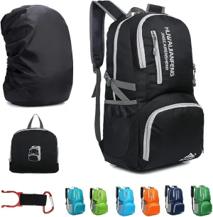 Lywencom Hiking knapsack,30l sporty lightweight folding waterproof ultralight knapsack for outdoor camping picnic hiking with waterproof rain (black)