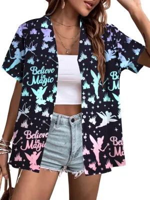 Magical Shirt Women Princess Shirts: Hawaiian Magic Kingdom Tshirt Castle Tee Family Holiday Vacation Button Up Tops