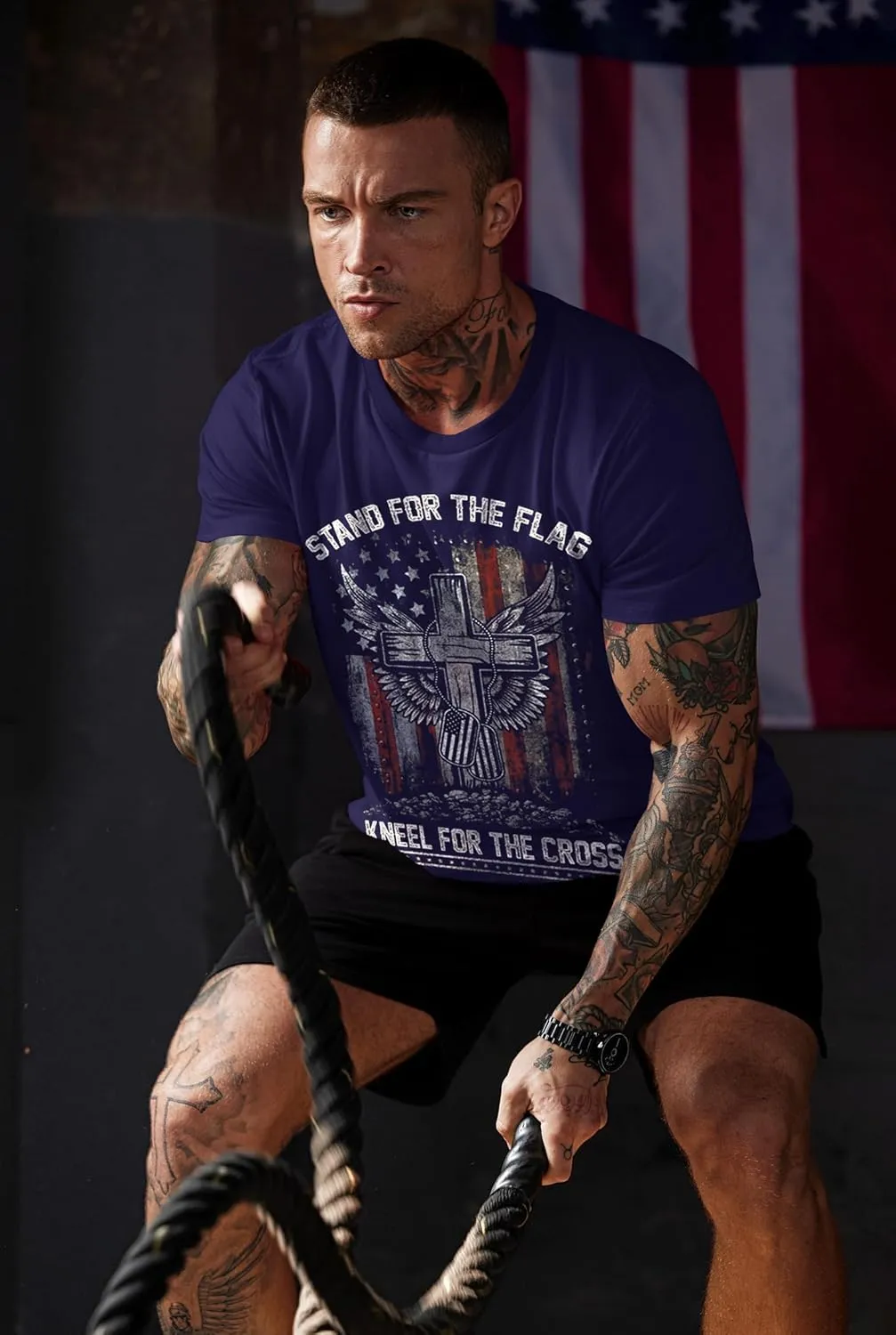 Mainfini Men's 4th of July T-Shirt American Flag 1776 Short Sleeve Tshirt (S-3XL)