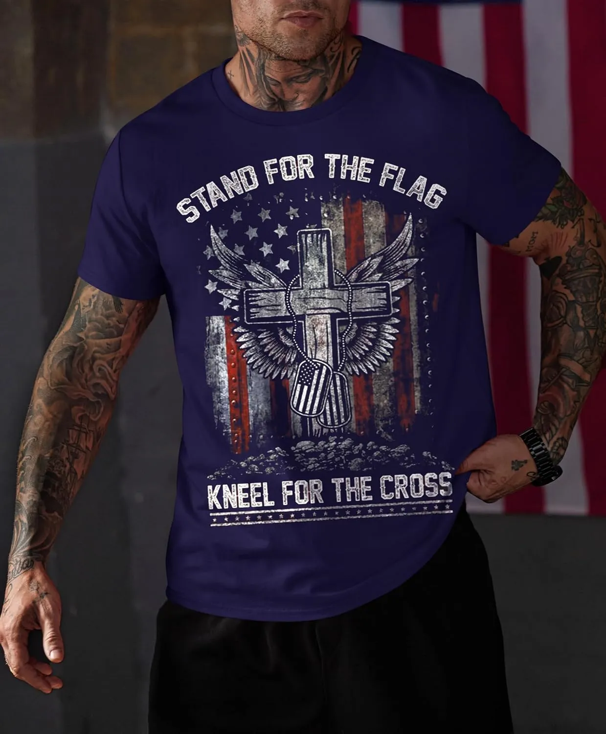 Mainfini Men's 4th of July T-Shirt American Flag 1776 Short Sleeve Tshirt (S-3XL)