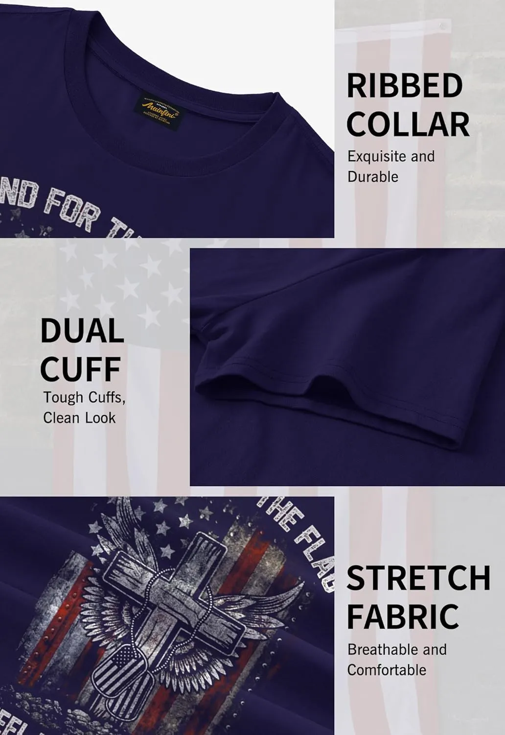 Mainfini Men's 4th of July T-Shirt American Flag 1776 Short Sleeve Tshirt (S-3XL)