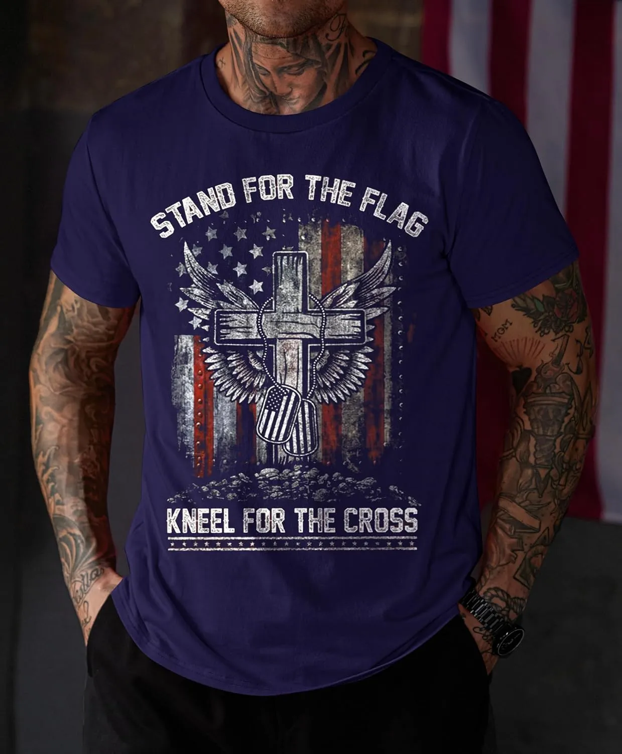 Mainfini Men's 4th of July T-Shirt American Flag 1776 Short Sleeve Tshirt (S-3XL)