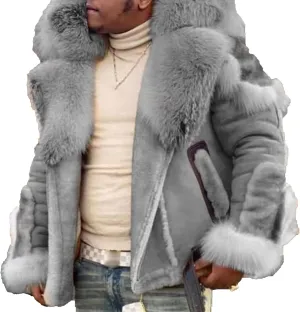 Maiyifu-GJ Men's Winter Coat Faux Leather Jacket Thicken Warm Fleece Lined Overcoat Windproof Vintage Trench Coats Outerwear