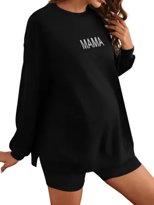 MakeMeChic Women's Maternity Sweatshirt Oversized Long Sleeve Split Side Graphic Pullover Tee Tops Pregnancy Mama Sweatshirt