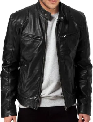 Male Cafe Racer Style PU Jacket Motorcycle Distressed Leather Jackets Moto Coat Bikers Leather Biker Blazer