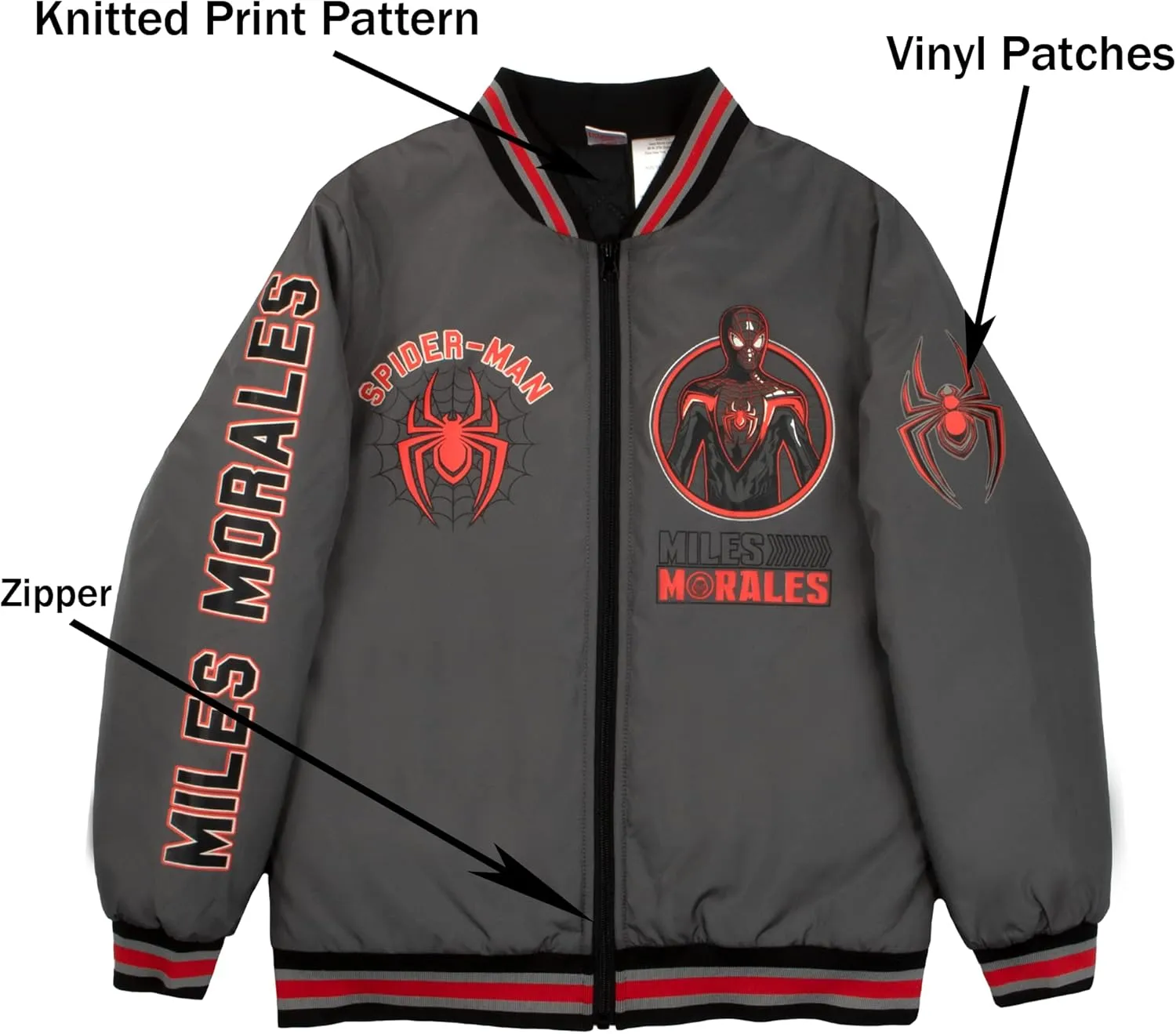 Marvel Superheroes Boy's Bomber Jacket - Spider-Man, Miles Morales, Black Panther, Ghost-Spider, Venom Bomber Jacket for Kids