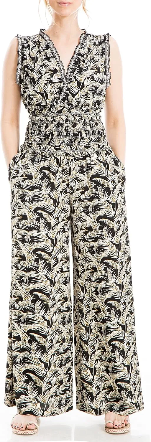 Max Studio womens V Neck Shirred Waist JumpsuitJumpsuit