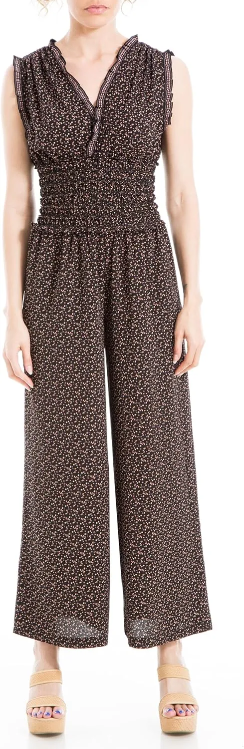 Max Studio womens V Neck Shirred Waist JumpsuitJumpsuit