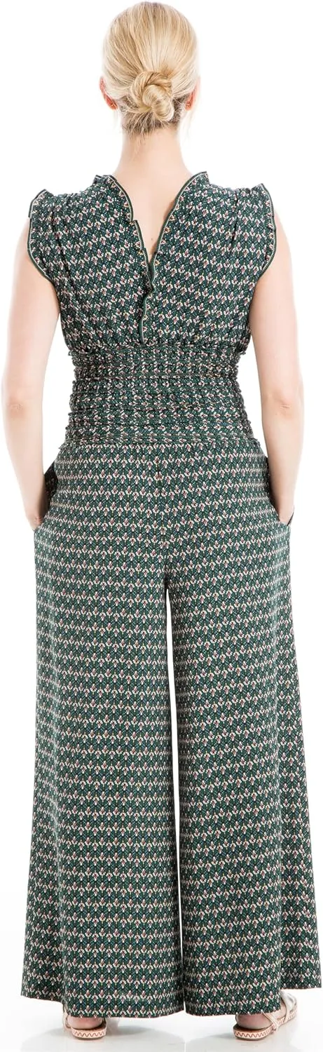 Max Studio womens V Neck Shirred Waist JumpsuitJumpsuit