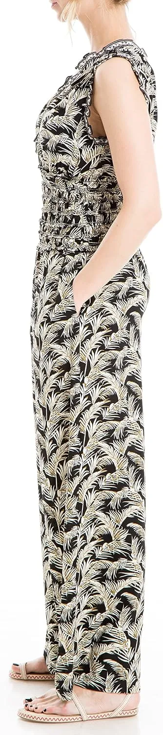 Max Studio womens V Neck Shirred Waist JumpsuitJumpsuit