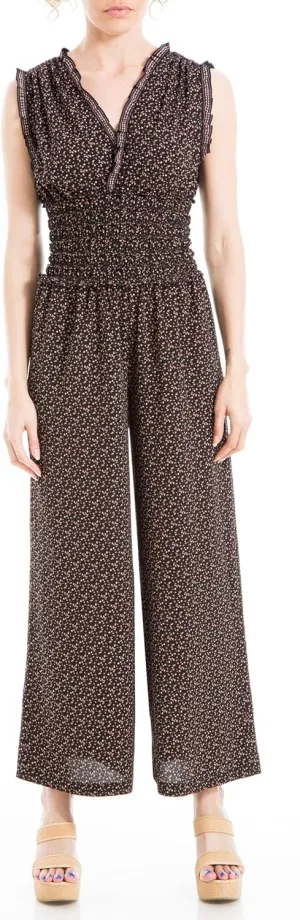 Max Studio womens V Neck Shirred Waist JumpsuitJumpsuit