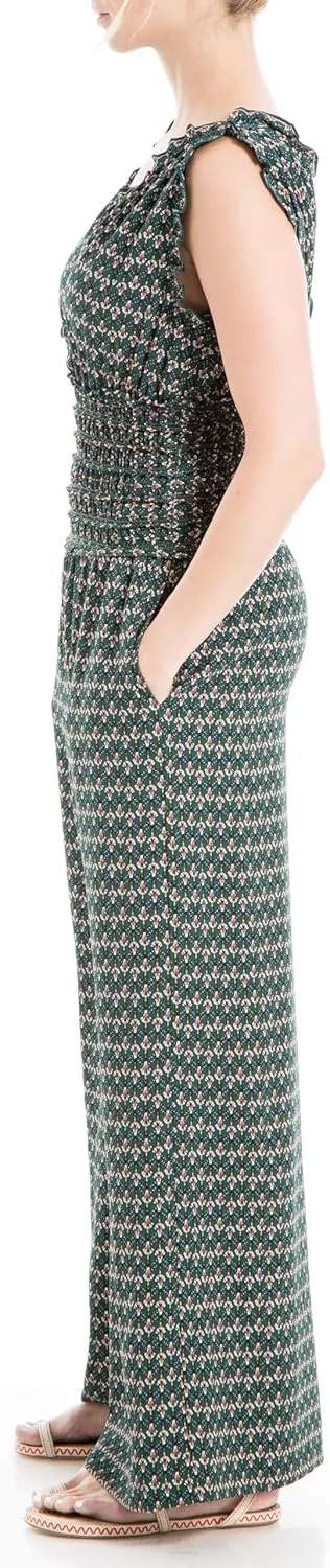 Max Studio womens V Neck Shirred Waist JumpsuitJumpsuit