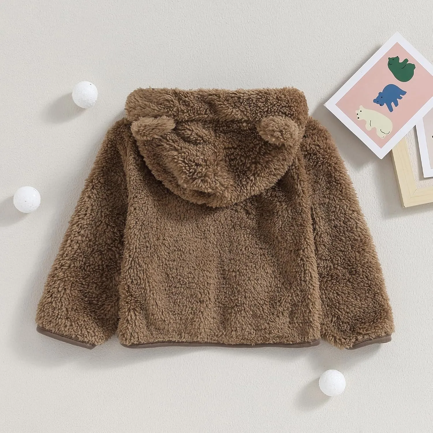 Meiweileya Baby Girl Boy Fleece Zip Up Hoodie Bear Ears Fuzzy Jacket Hooded Teddy Coat Winter Shacket Warm Outwear Cardigan