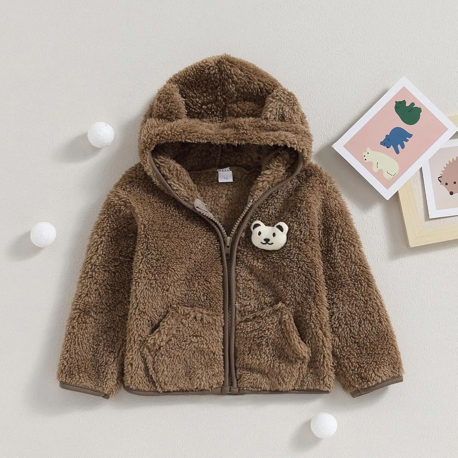 Meiweileya Baby Girl Boy Fleece Zip Up Hoodie Bear Ears Fuzzy Jacket Hooded Teddy Coat Winter Shacket Warm Outwear Cardigan