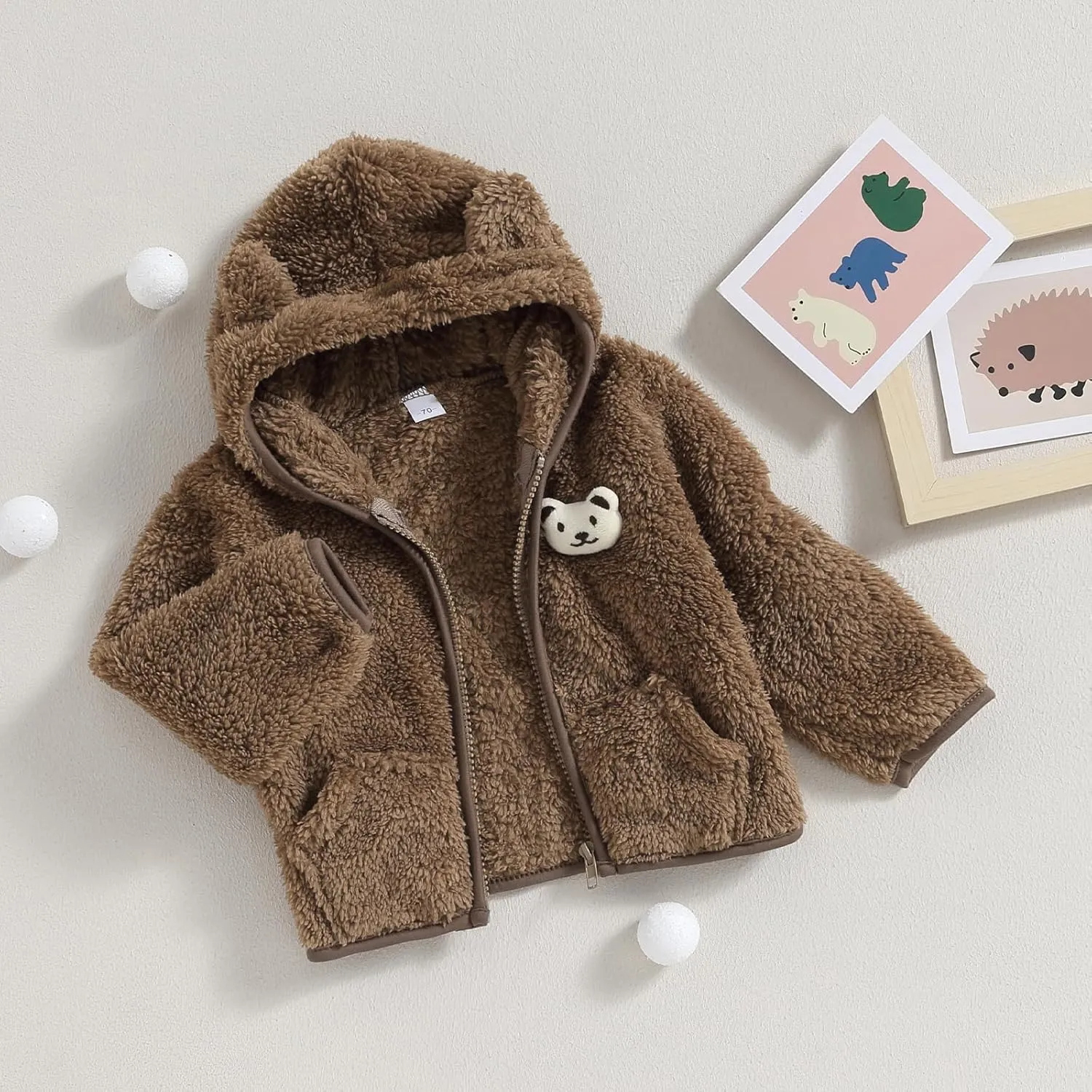 Meiweileya Baby Girl Boy Fleece Zip Up Hoodie Bear Ears Fuzzy Jacket Hooded Teddy Coat Winter Shacket Warm Outwear Cardigan