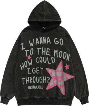 Meiweileya Womens Y2k Star Graphic Print Hoodies Oversized Aesthetic Long Sleeve Pullover Tops