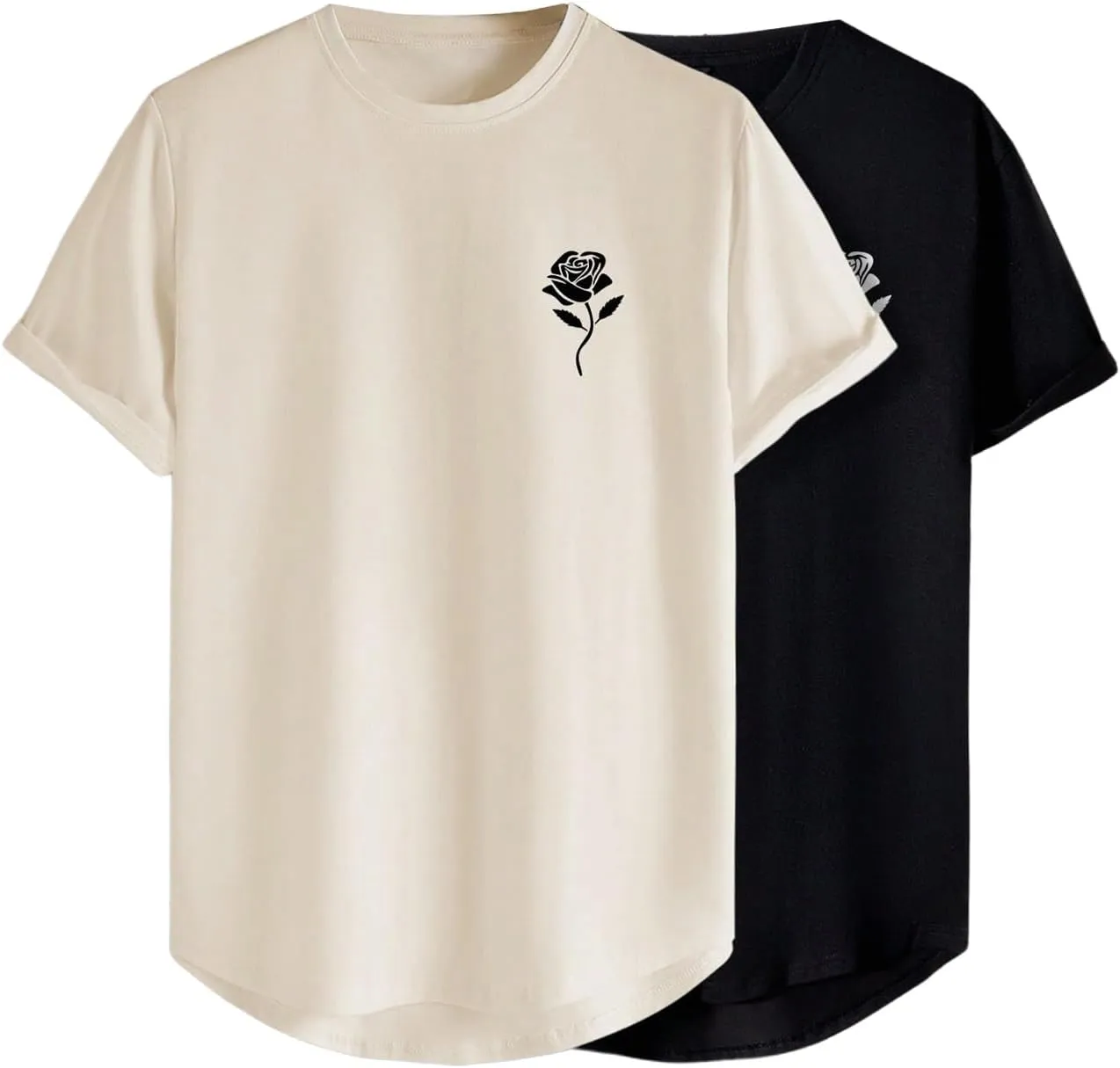 Men's 2 Pack Floral Graphic Baggy Tee Shirts Short Sleeve Crew Neck Novelty T-Shirt