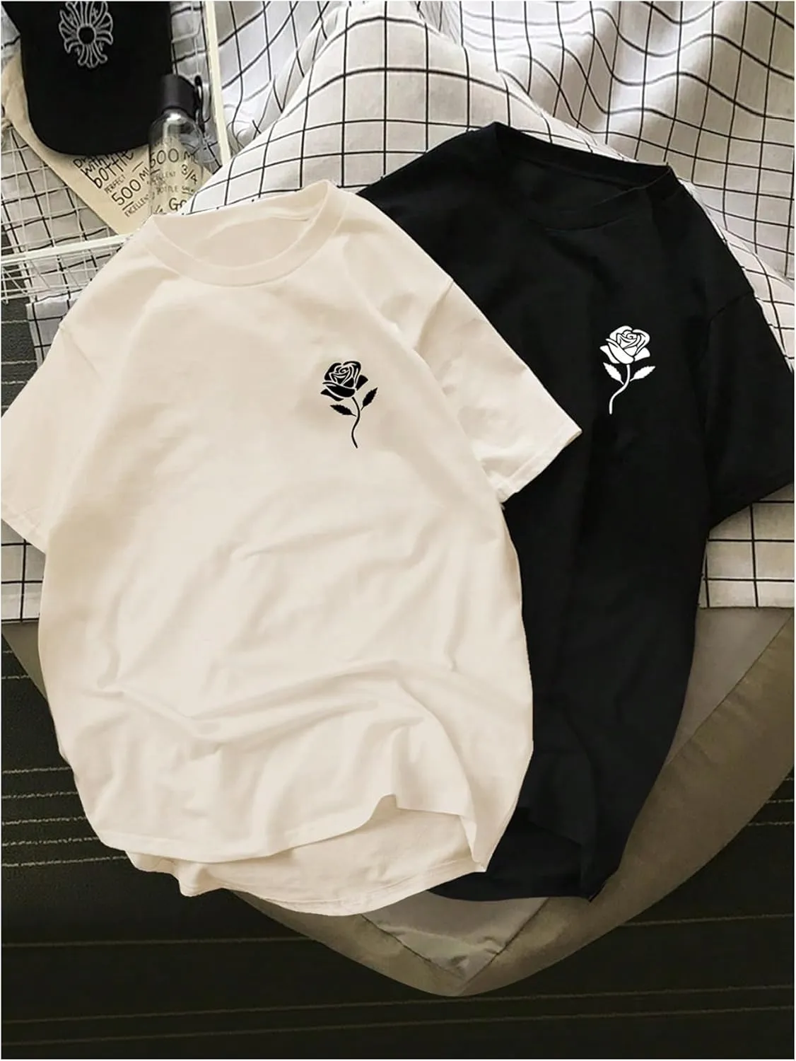 Men's 2 Pack Floral Graphic Baggy Tee Shirts Short Sleeve Crew Neck Novelty T-Shirt