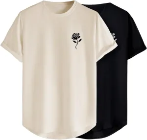 Men's 2 Pack Floral Graphic Baggy Tee Shirts Short Sleeve Crew Neck Novelty T-Shirt