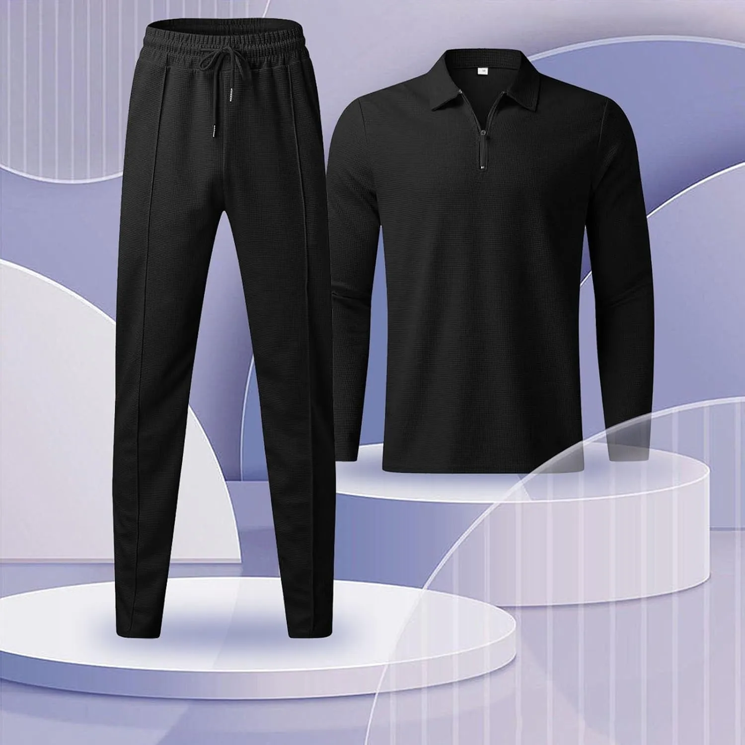 Mens 2 Piece Sweatsuits Outfits Short Sleeve Polo Shirt Loungewear & Joggers Sweatpants Fall Casual Track Suits Set