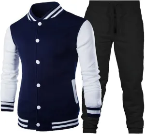 Mens 2 Pieces Tracksuits Full Zip Running Jogging Sweatsuit Athletic Sports Set Stripe Print Jacket & Sweatpants