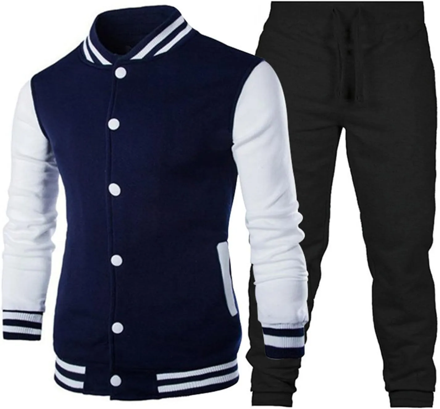 Mens 2 Pieces Tracksuits Full Zip Running Jogging Sweatsuit Athletic Sports Set Stripe Print Jacket & Sweatpants