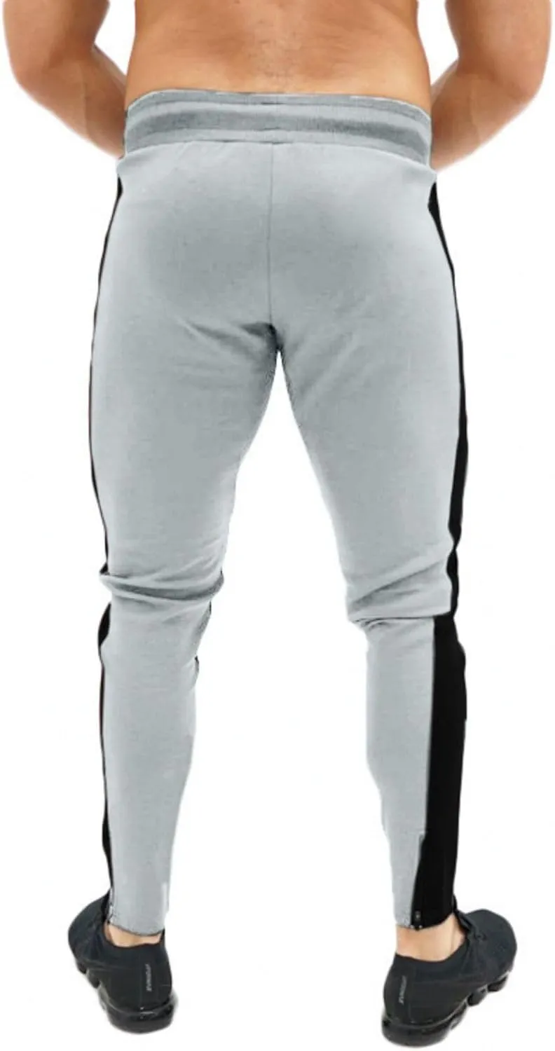 Mens Athletic Pants Casual Drawstring Elastic Waist Slim Fit Sweatpants Stripe Splicing Gym Track Workout Trousers
